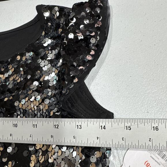 Wonder Nation Black Sequin Party Dress Girls Sz M (7-8) Cap Sleeve Mix Media - Picture 6 of 8